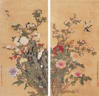 孙师昌 孙师亨 1731年作 花鸟（二轴） 立轴